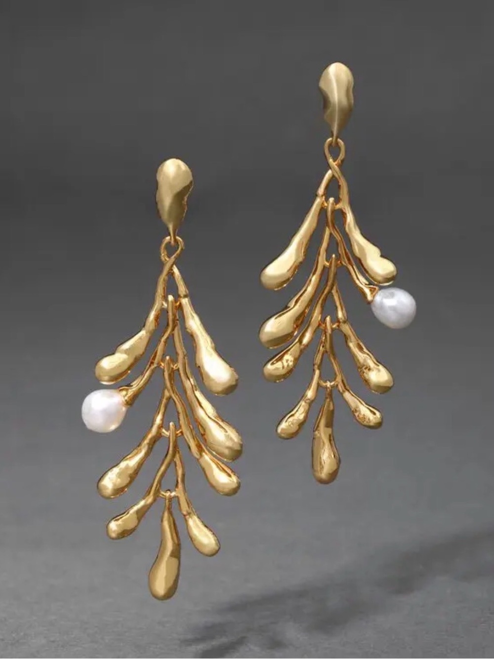 NEW Alexis Bittar Peral Genuine Pearl Statement Earrings 14K Gold Plate AU01